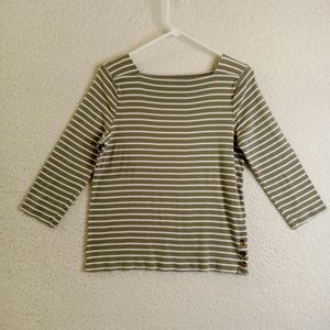 Chico's Shirt Ultimate Tee 1 Medium 3/4 Sleeve Green Supima Cotton Square Neck‎